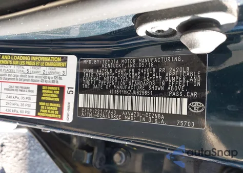 2018 Toyota Camry Le z USA, uszkodzony, nr VIN 4T1B11HK7JU629651